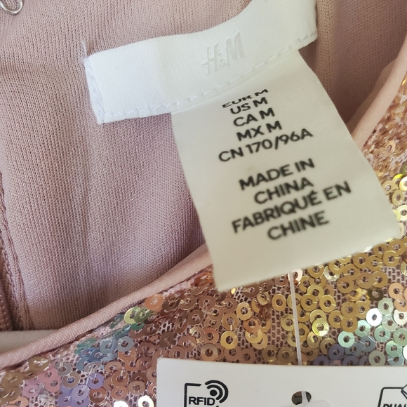 New Sequin Mini Dress Flare Sleeve Stretchy Pastel Champagne Size M NWT! Rose - Picture 8 of 12